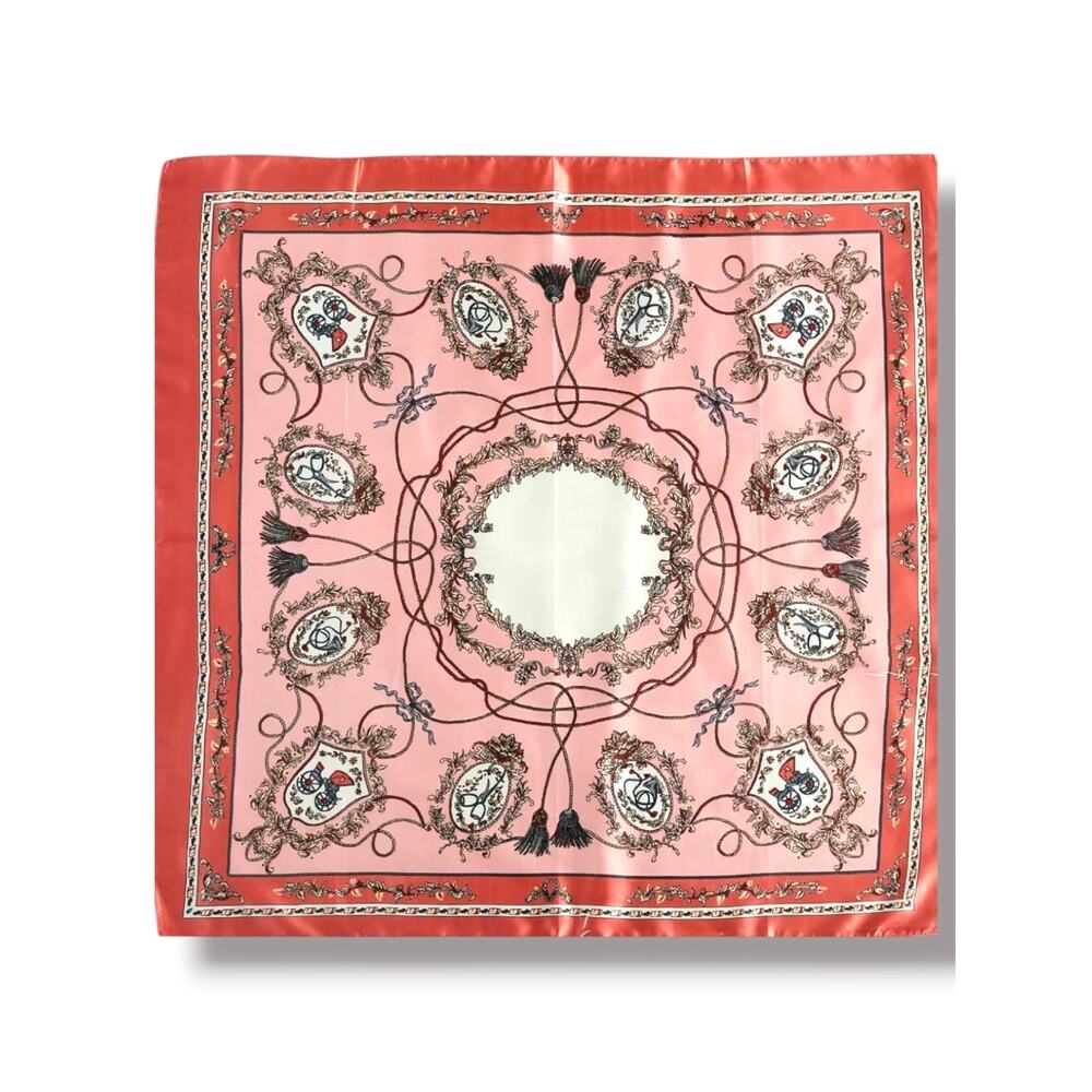 Pink Equestrian Novelty Print‎ Square Scarf Satiny Romantic Horse Girl Accessory